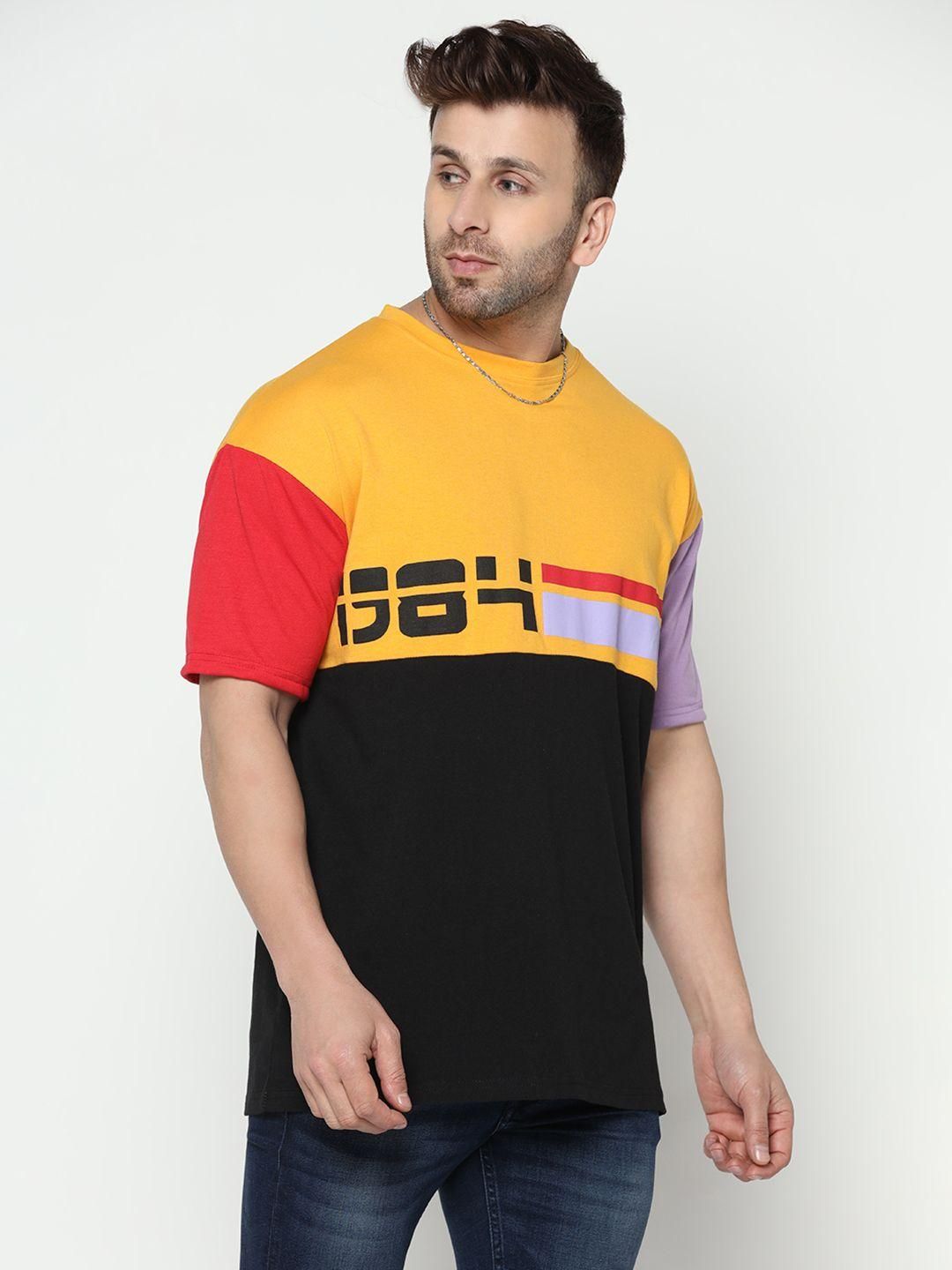 Cotton Blend Color Block Half Sleeves Mens Round Neck T-Shirt (Code: C2391406)